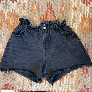 Black paper bag high waist shorts